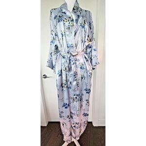 Versailles Floral Satin Dressing Gown Long Robe Waist Strap Luxury Kimono Maxi
